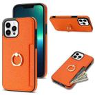 For iPhone 13 Pro Max Ring Card  Litchi Leather Back Phone Case(Orange) - 1