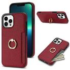 For iPhone 13 Pro Max Ring Card  Litchi Leather Back Phone Case(Red) - 1