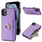 For iPhone 11 Pro Max Ring Card  Litchi Leather Back Phone Case(Purple) - 1