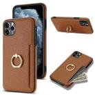 For iPhone 11 Pro Max Ring Card  Litchi Leather Back Phone Case(Brown) - 1