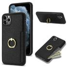 For iPhone 11 Pro Ring Card  Litchi Leather Back Phone Case(Black) - 1
