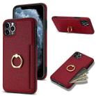 For iPhone 11 Pro Ring Card  Litchi Leather Back Phone Case(Red) - 1