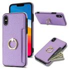 For iPhone XS / X Ring Card  Litchi Leather Back Phone Case(Purple) - 1