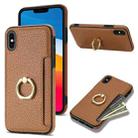 For iPhone XS / X Ring Card  Litchi Leather Back Phone Case(Brown) - 1