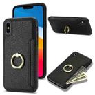 For iPhone XR Ring Card  Litchi Leather Back Phone Case(Black) - 1