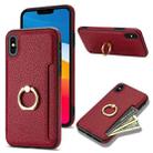 For iPhone XR Ring Card  Litchi Leather Back Phone Case(Red) - 1