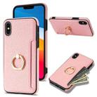 For iPhone XR Ring Card  Litchi Leather Back Phone Case(Pink) - 1