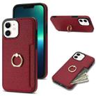 For iPhone 12 Ring Card  Litchi Leather Back Phone Case(Red) - 1