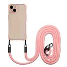 For iPhone 15 Plus Four-corner Shockproof TPU Phone Case with Lanyard(Pink) - 1