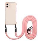 For iPhone 12 Four-corner Shockproof TPU Phone Case with Lanyard(Pink) - 1