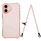 For iPhone 16 Plus Four-corner Shockproof TPU Phone Case with Lanyard(Pink) - 1