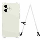 For iPhone 16 Plus Four-corner Shockproof TPU Phone Case with Lanyard(White) - 1