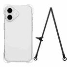 For iPhone 16 Four-corner Shockproof TPU Phone Case with Lanyard(Transparent) - 1