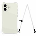 For iPhone 16 Four-corner Shockproof TPU Phone Case with Lanyard(White) - 1