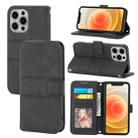 For iPhone 15 Pro Embossed Stripes Skin Feel Leather Phone Case(Black) - 1