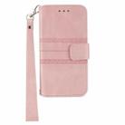 For iPhone 16 Pro Max Embossed Stripes Skin Feel Leather Phone Case(Pink) - 2