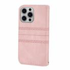 For iPhone 16 Pro Max Embossed Stripes Skin Feel Leather Phone Case(Pink) - 3