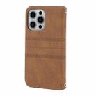 For iPhone 16 Pro Max Embossed Stripes Skin Feel Leather Phone Case(Brown) - 3