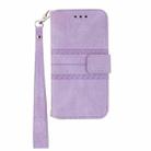 For iPhone 16 Pro Max Embossed Stripes Skin Feel Leather Phone Case(Light Purple) - 2