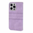 For iPhone 16 Pro Max Embossed Stripes Skin Feel Leather Phone Case(Light Purple) - 3