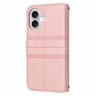 For iPhone 16 Embossed Stripes Skin Feel Leather Phone Case(Pink) - 3