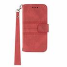 For iPhone 16 Embossed Stripes Skin Feel Leather Phone Case(Red) - 2