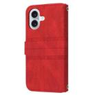 For iPhone 16 Embossed Stripes Skin Feel Leather Phone Case(Red) - 3