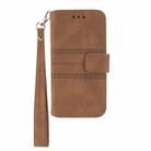 For iPhone 16 Embossed Stripes Skin Feel Leather Phone Case(Brown) - 2