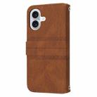 For iPhone 16 Embossed Stripes Skin Feel Leather Phone Case(Brown) - 3