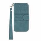 For iPhone 16 Embossed Stripes Skin Feel Leather Phone Case(Dark Green) - 2