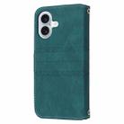 For iPhone 16 Embossed Stripes Skin Feel Leather Phone Case(Dark Green) - 3