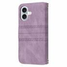 For iPhone 16 Embossed Stripes Skin Feel Leather Phone Case(Light Purple) - 3