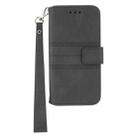 For iPhone 16 Embossed Stripes Skin Feel Leather Phone Case(Black) - 2