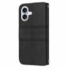 For iPhone 16 Embossed Stripes Skin Feel Leather Phone Case(Black) - 3