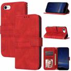 For iPhone SE 2024 Embossed Stripes Skin Feel Leather Phone Case(Red) - 1