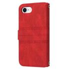 For iPhone SE 2024 Embossed Stripes Skin Feel Leather Phone Case(Red) - 3