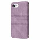 For iPhone SE 2024 Embossed Stripes Skin Feel Leather Phone Case(Light Purple) - 3
