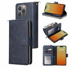 For iPhone 15 Pro Max 9 Card Slots Zipper Wallet Bag Leather Phone Case(Blue) - 1