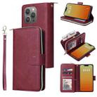 For iPhone 15 Pro Max 9 Card Slots Zipper Wallet Bag Leather Phone Case(Wine Red) - 1