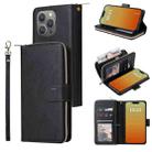 For iPhone 15 Pro Max 9 Card Slots Zipper Wallet Bag Leather Phone Case(Black) - 1