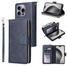 For iPhone 16 Pro Max 9 Card Slots Zipper Wallet Bag Leather Phone Case(Blue) - 1