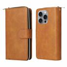 For iPhone 16 Pro Max 9 Card Slots Zipper Wallet Bag Leather Phone Case(Brown) - 2