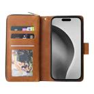 For iPhone 16 Pro Max 9 Card Slots Zipper Wallet Bag Leather Phone Case(Brown) - 3