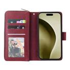 For iPhone 16 Pro 9 Card Slots Zipper Wallet Bag Leather Phone Case(Wine Red) - 3