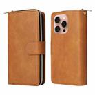 For iPhone 16 Pro 9 Card Slots Zipper Wallet Bag Leather Phone Case(Brown) - 2