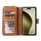 For iPhone 16 Pro 9 Card Slots Zipper Wallet Bag Leather Phone Case(Brown) - 3