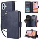 For iPhone 16 Plus 9 Card Slots Zipper Wallet Bag Leather Phone Case(Blue) - 1