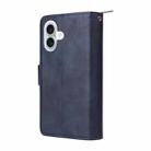 For iPhone 16 Plus 9 Card Slots Zipper Wallet Bag Leather Phone Case(Blue) - 3