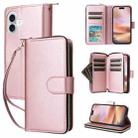 For iPhone 16 Plus 9 Card Slots Zipper Wallet Bag Leather Phone Case(Rose Gold) - 1