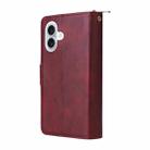 For iPhone 16 Plus 9 Card Slots Zipper Wallet Bag Leather Phone Case(Wine Red) - 3